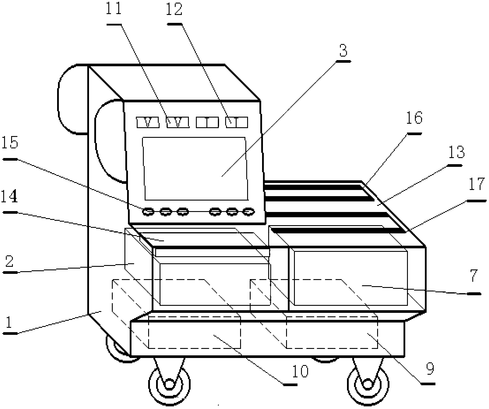 Ground testing device for electrical element of rail vehicle and testing method of electric element