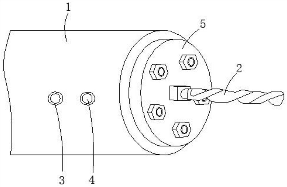 A drill bit self-grinding fixing device for drilling the front axle of automobiles