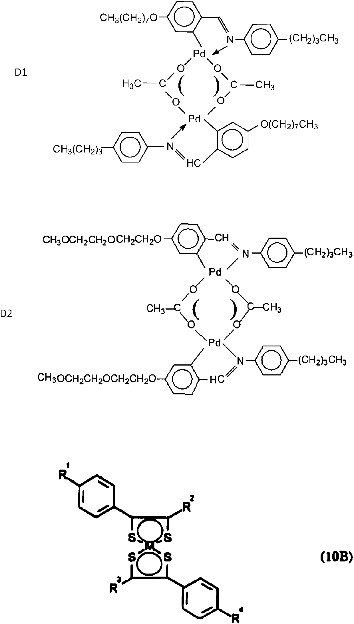 Metal organic liquid crystal dyes