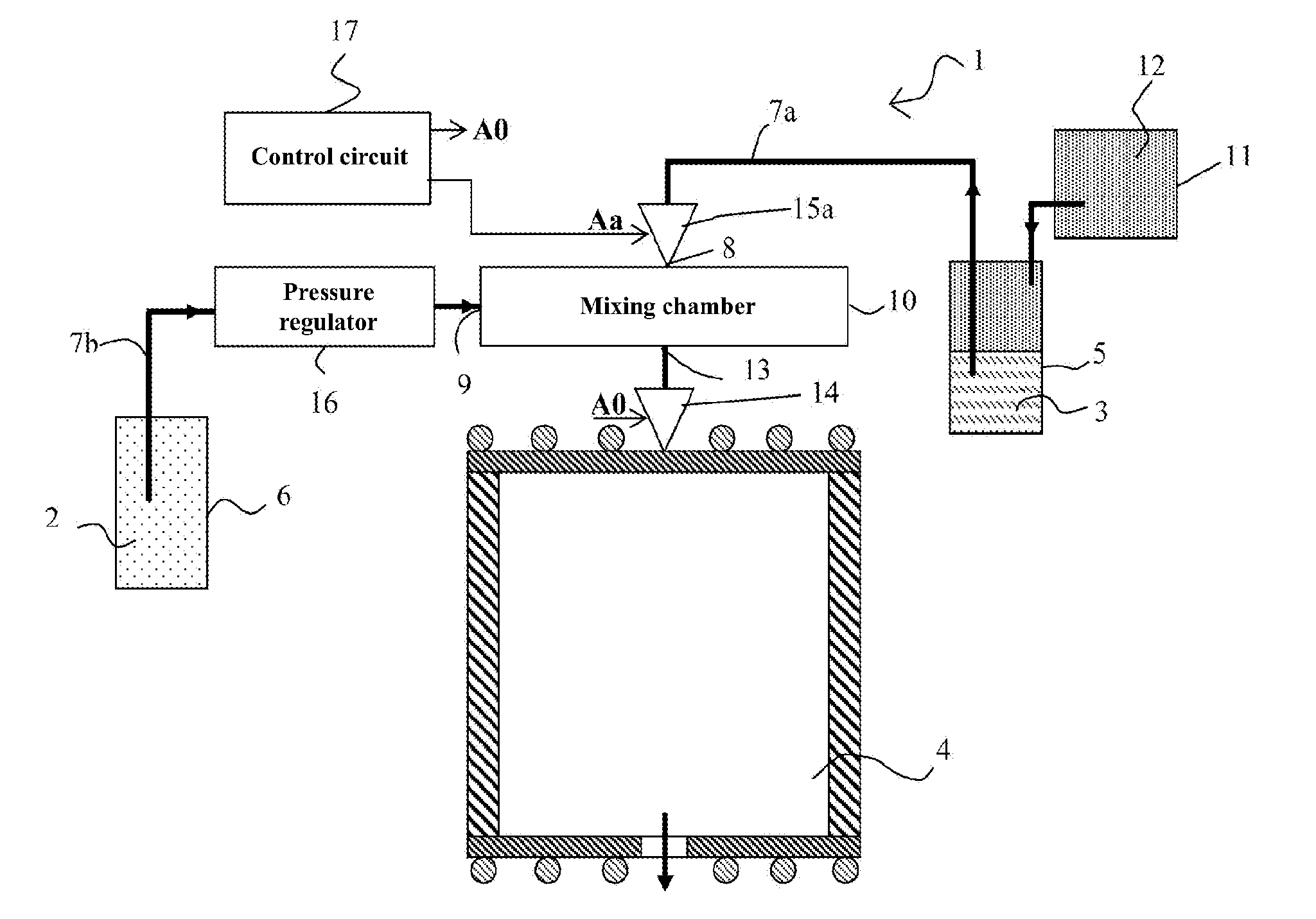Device for introducing, injecting or spraying a mixture of a carrier gas and liquid compounds and method for implementing said device