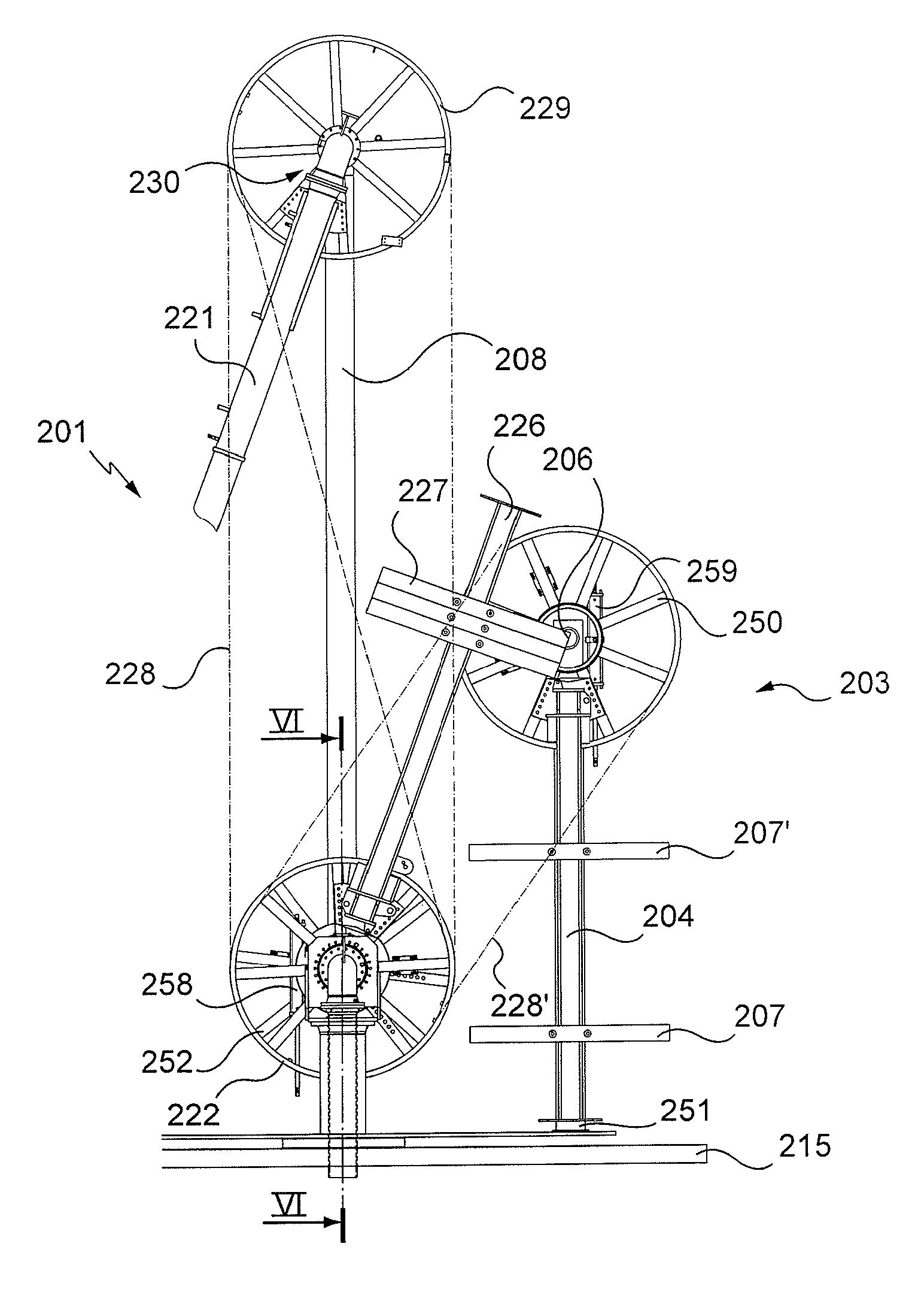 Balanced loading arm without a base for transferring a fluid product