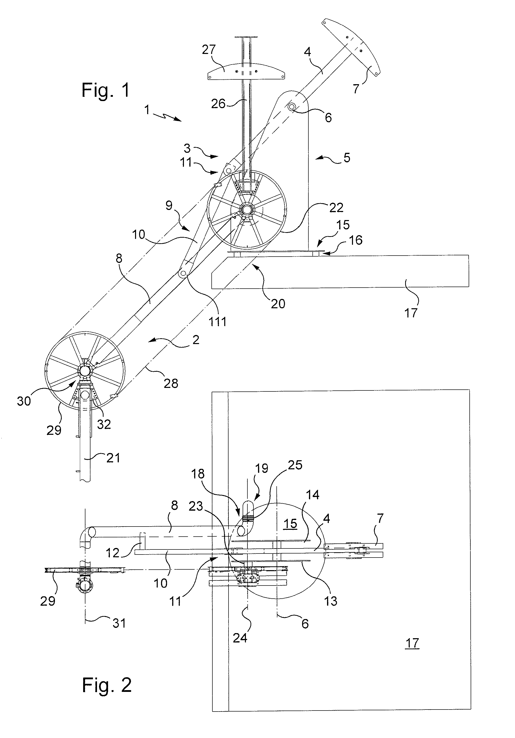 Balanced loading arm without a base for transferring a fluid product