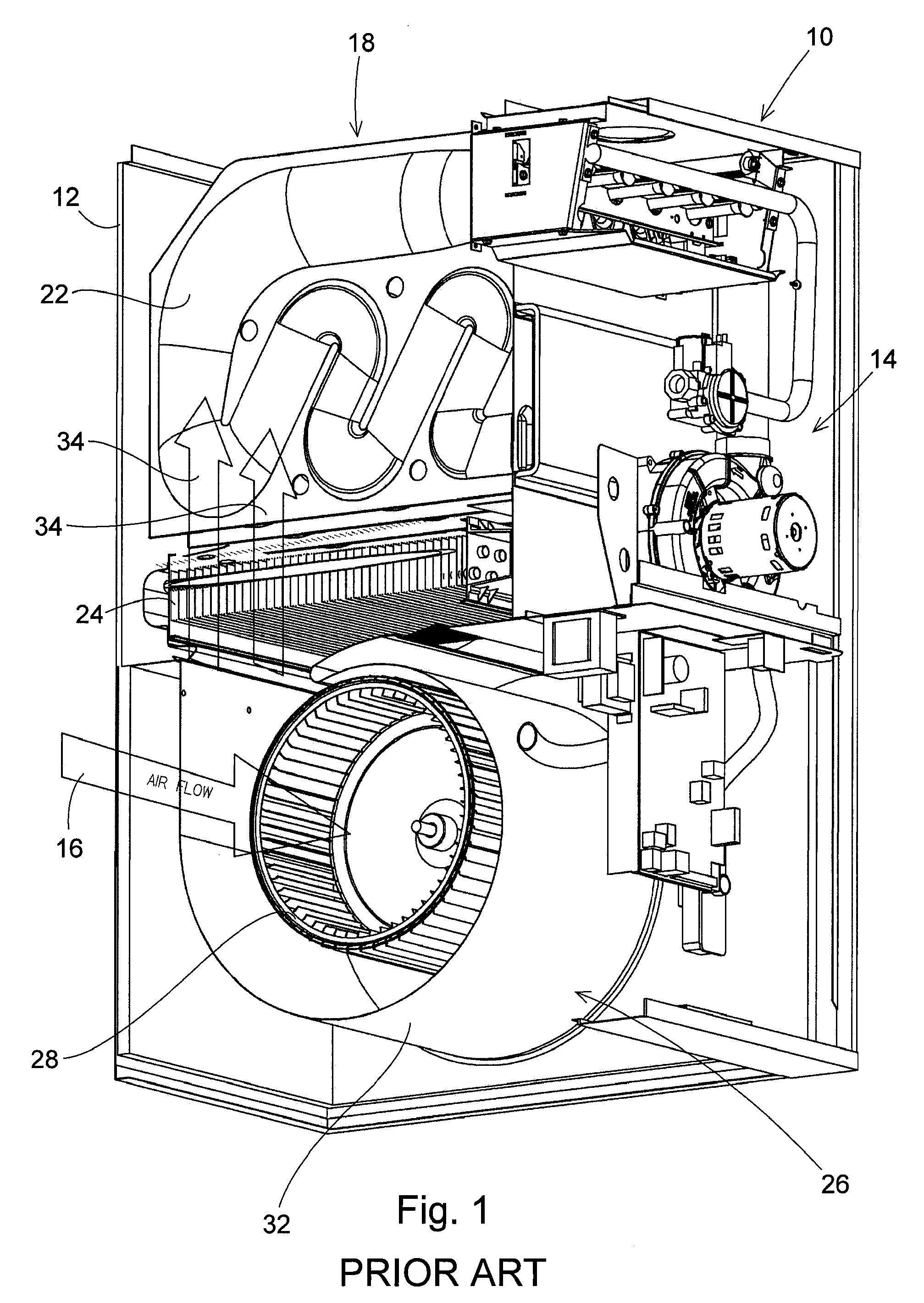 High Efficiency Furnace Having a Blower Housing with an Enlarged Air Outlet Opening