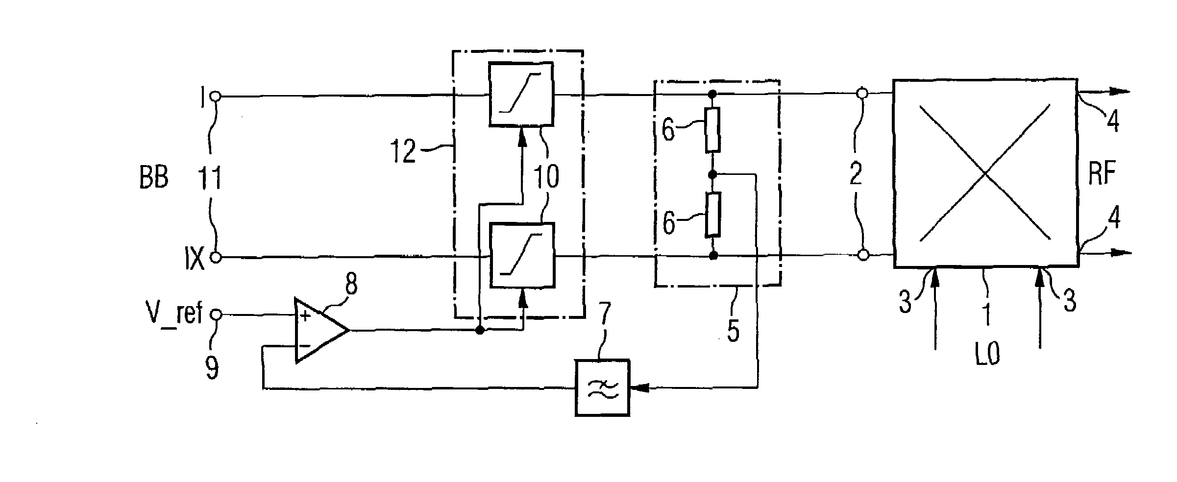 Circuit arrangement for regulating a DC signal component and mobile radio transmitter
