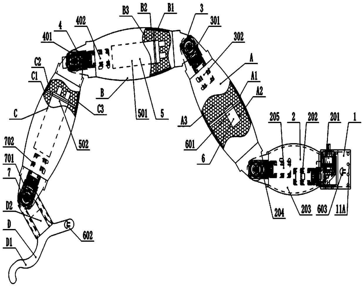 Installing conveniently type multi-joint bionic mechanical leg with self-distributed power