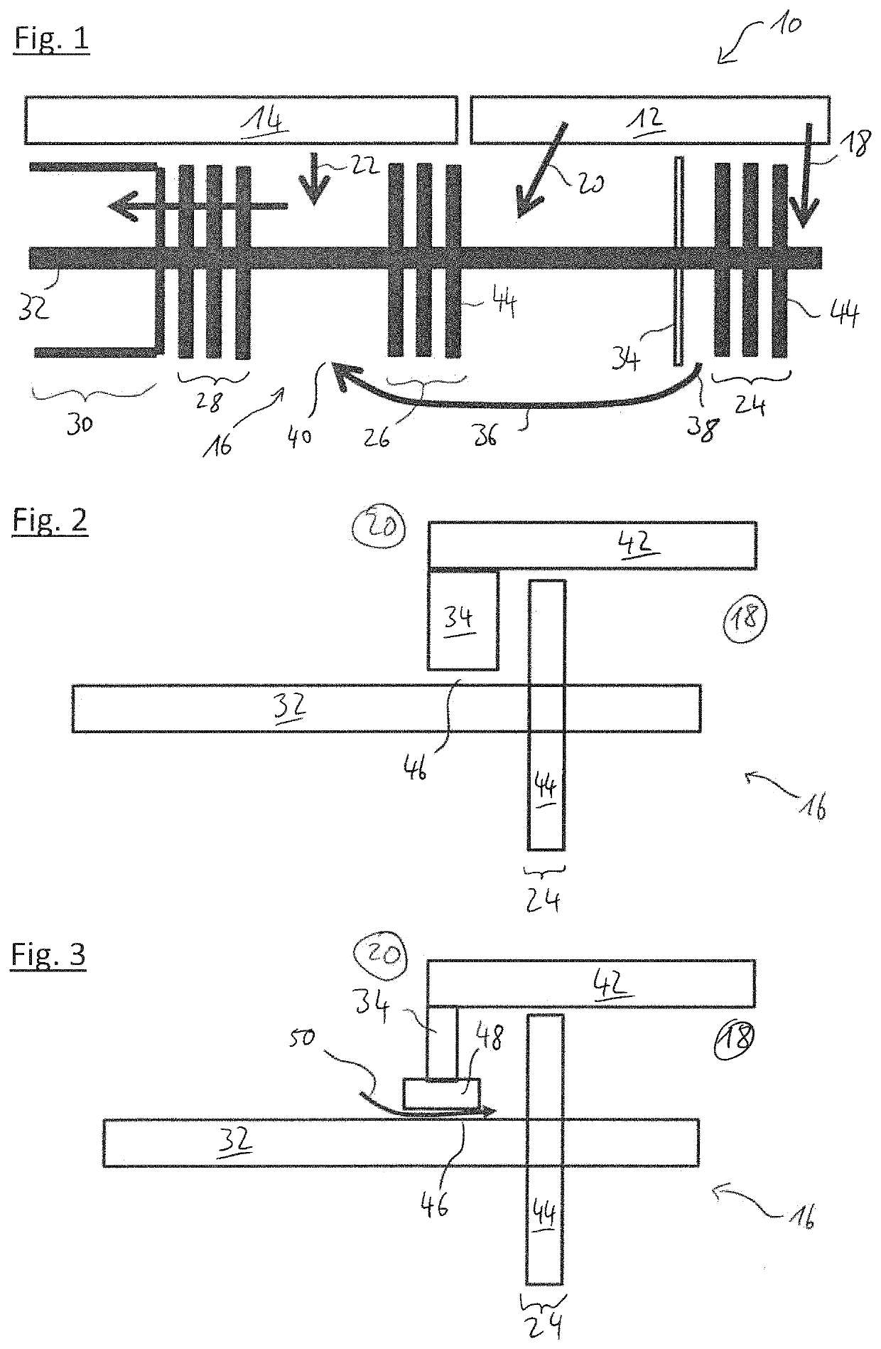 Vacuum system with a multi-stage and multi-inlet vacuum pump with a directional element separating pump stages