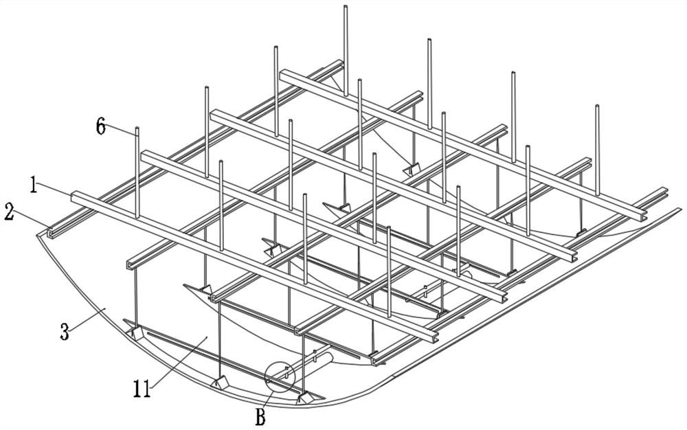 Modular noise reduction installation design structure of large-span curved surface stainless steel ceiling