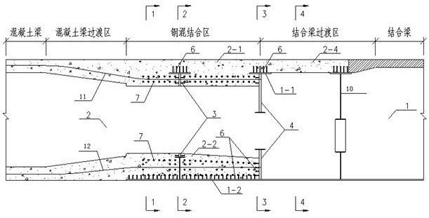 Steel-concrete combined section structure of large-span hybrid combined beam of high-speed railway