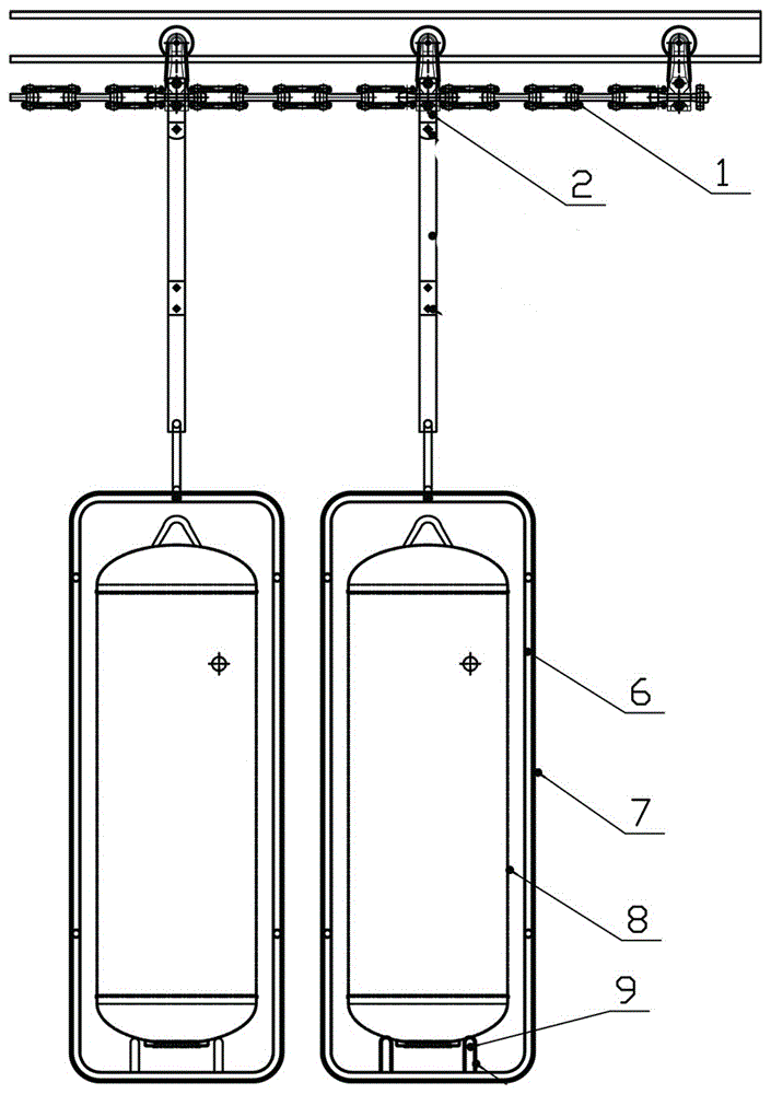 Water heater liner automatic spray pickling pretreatment method, special hanging basket for workpiece