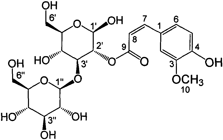 Cis-ferulic acid glycoside in walnut green husk and preparation method thereof