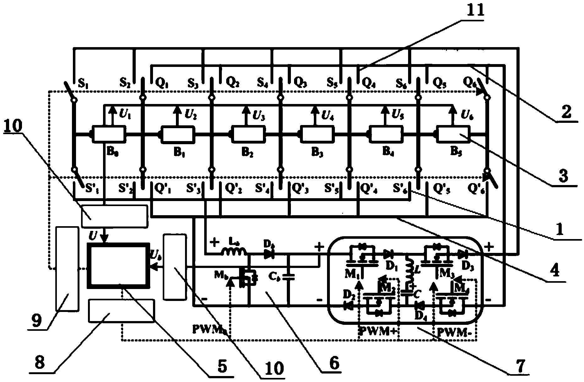 Power battery pack equalization circuit based on boost conversion and soft switching, and realization method