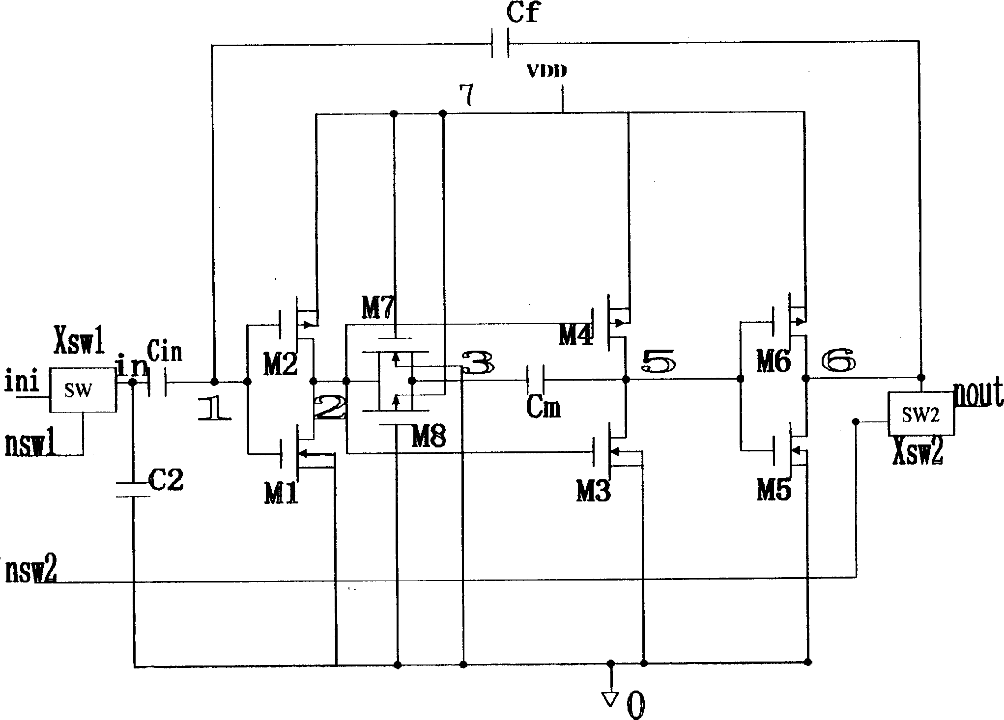 Low power consumption analogue signal sample retaining circuit and its application method