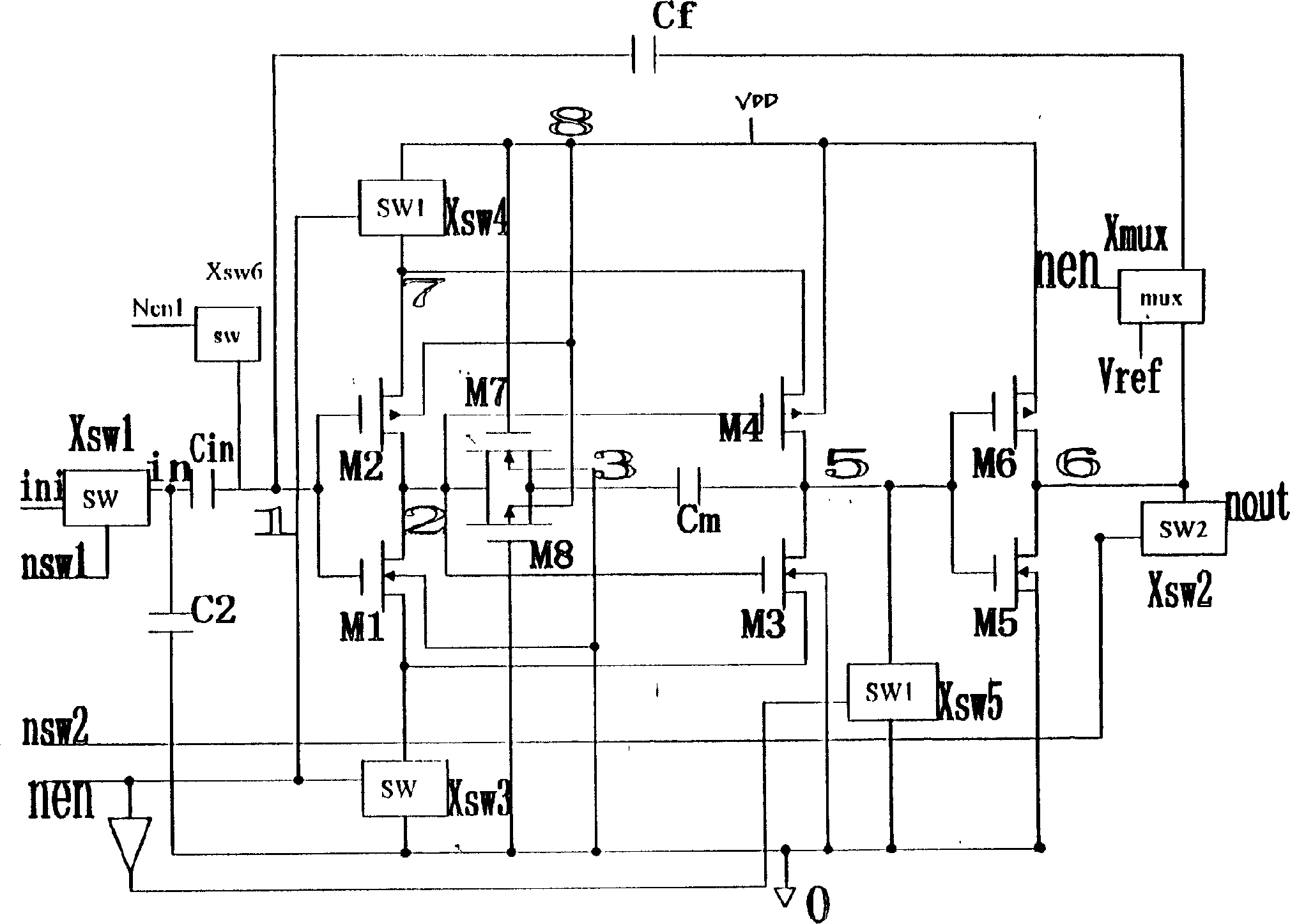 Low power consumption analogue signal sample retaining circuit and its application method