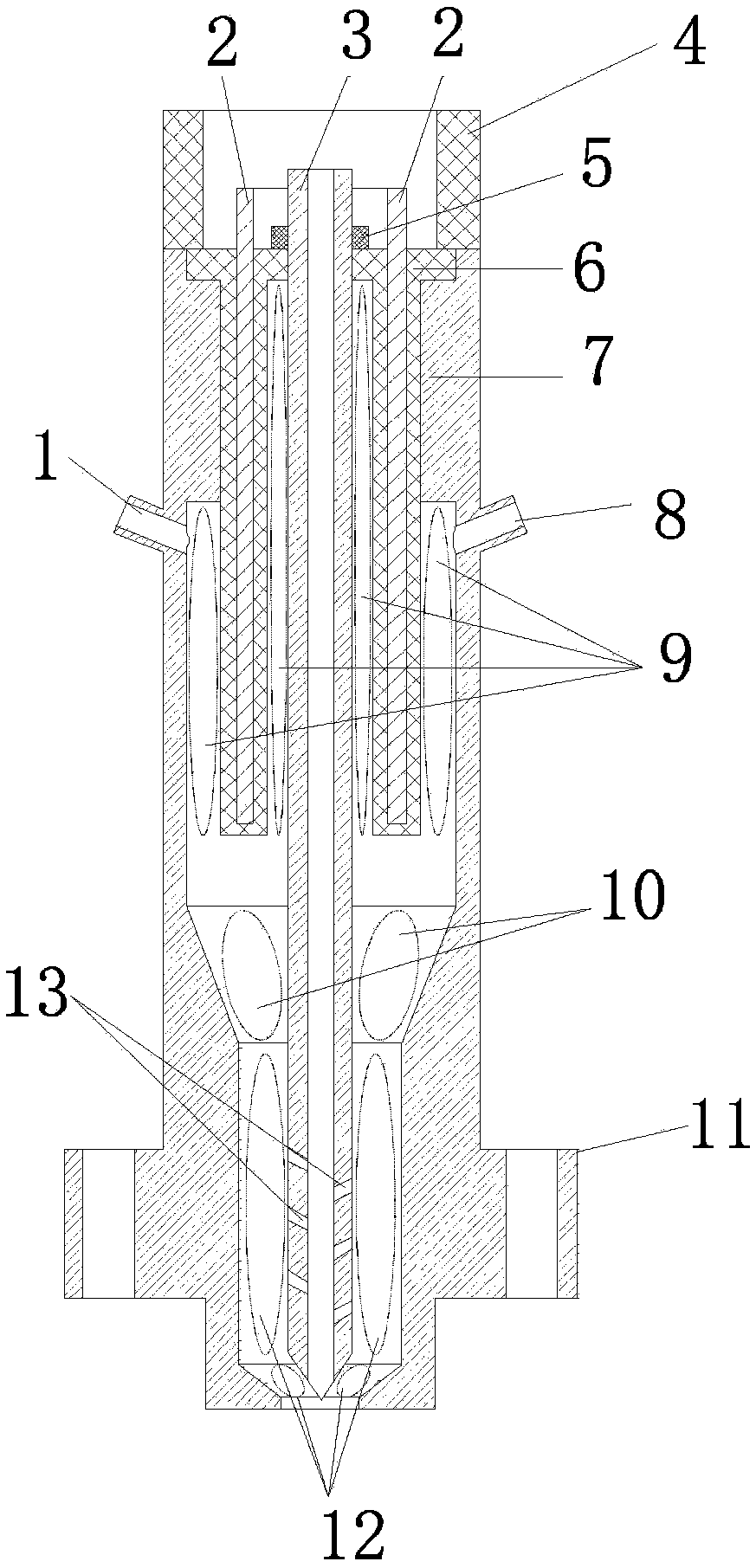 Plasma ignitor with air outlet inclined hole and multi-anode structure