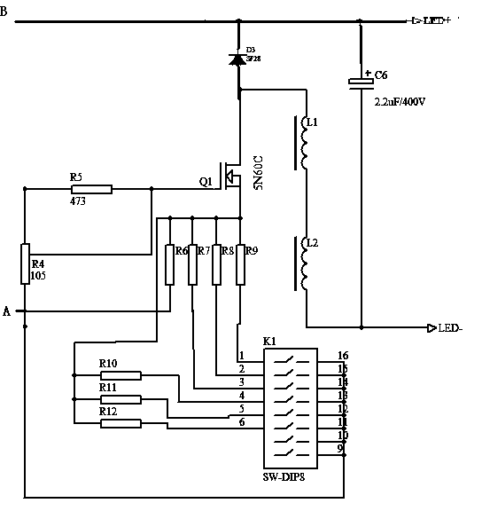 Power source device with adjustable gears for LED (Light Emitting Diode)