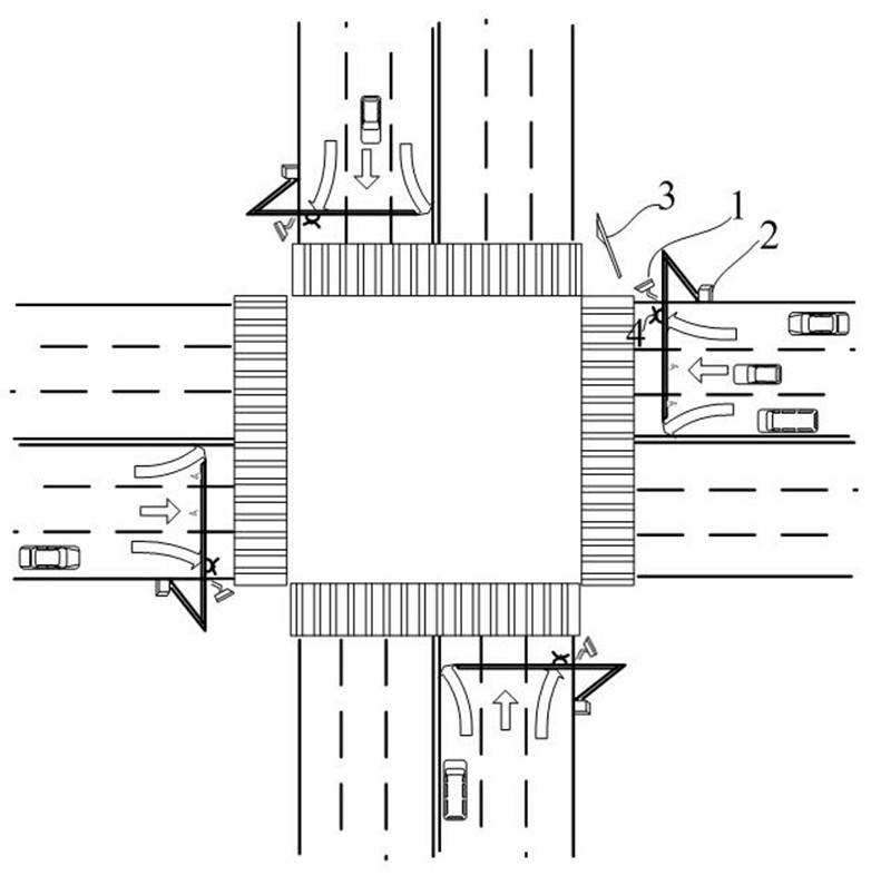 Motor vehicle right-turning no-yield-to-pedestrian snapshot and pedestrian crossing warning system