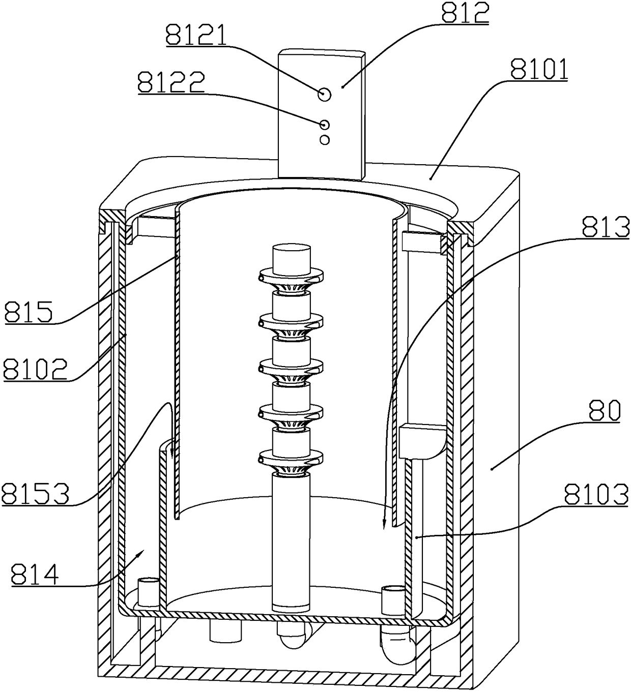 A rotating water curtain forming mechanism