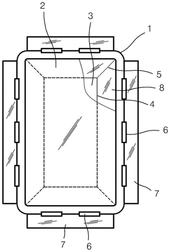 Bent rearview mirror mounted on automobile to enable checking of front, rear, side, bottom, front of side, and all tires