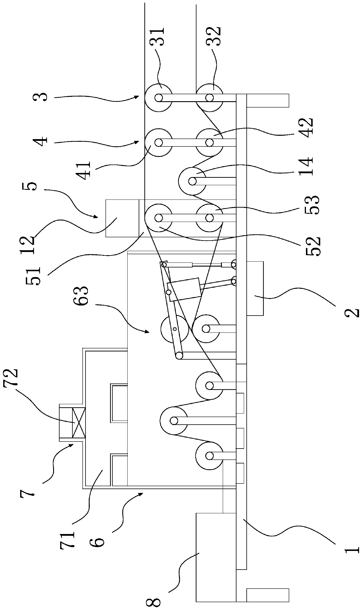 A glass fiber cloth feeding and drying composite machine