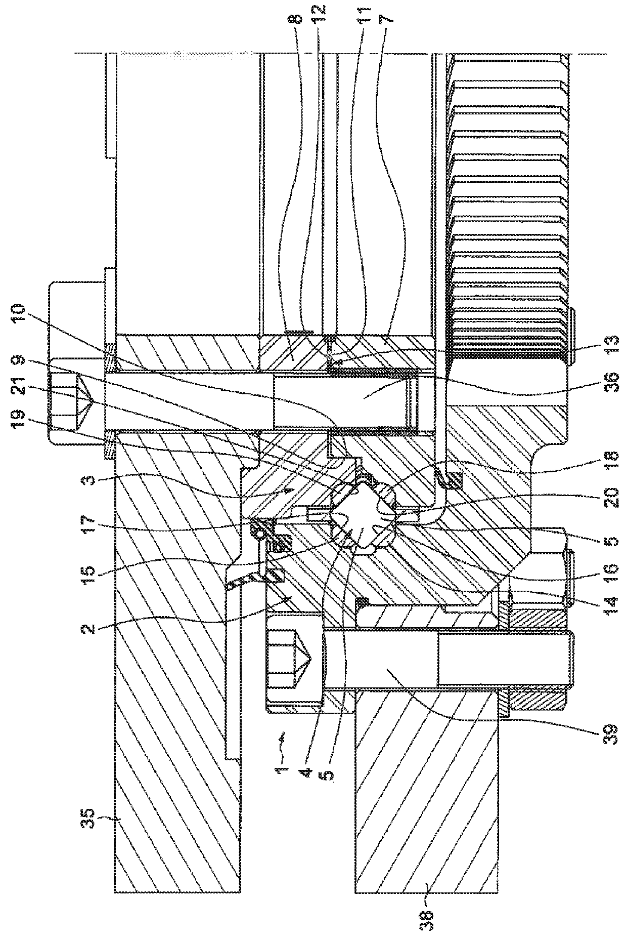 Bearing having a shim between two ring parts