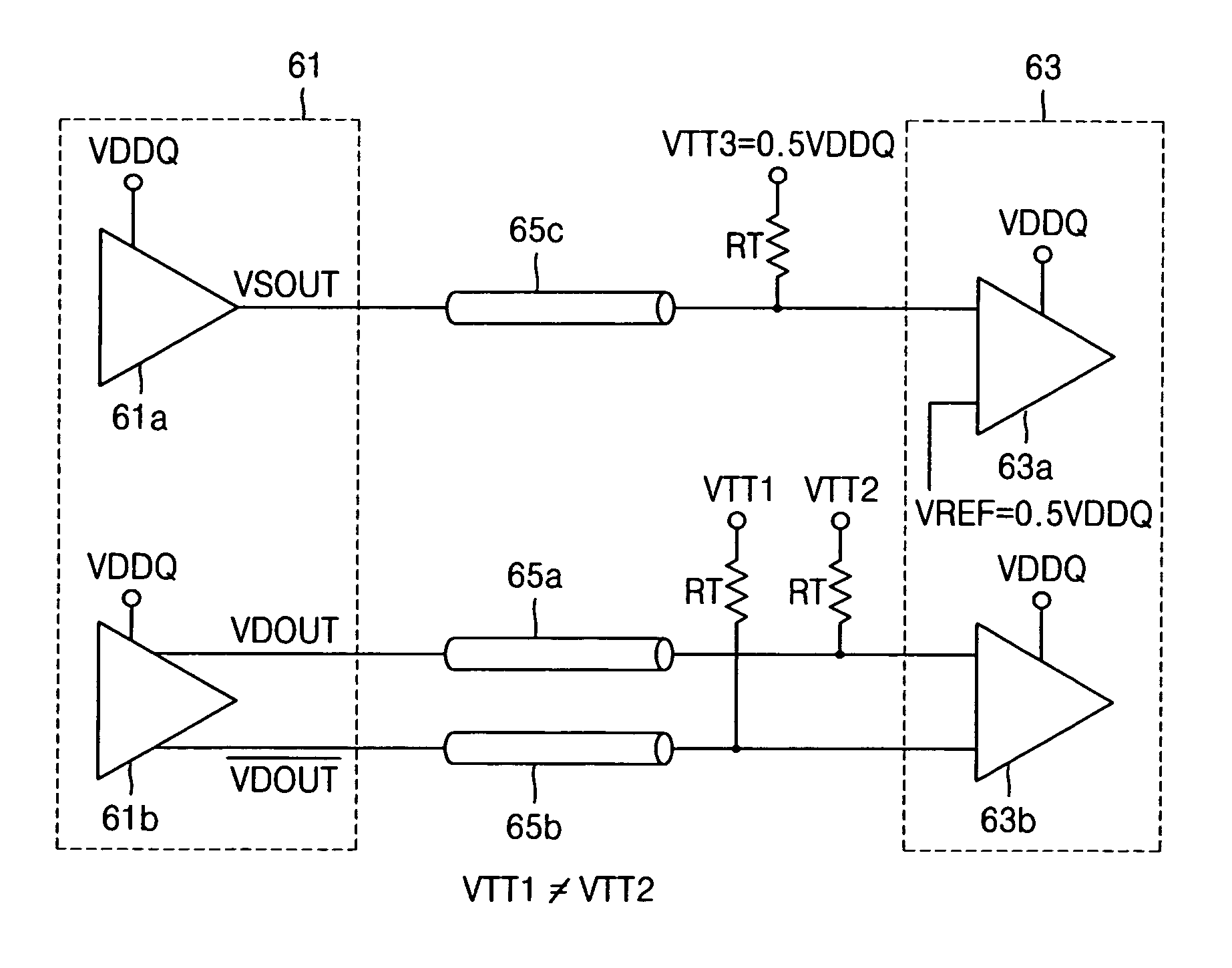 Memory system with stable termination of a pair of differential signals transmitted via a pair of transmission lines