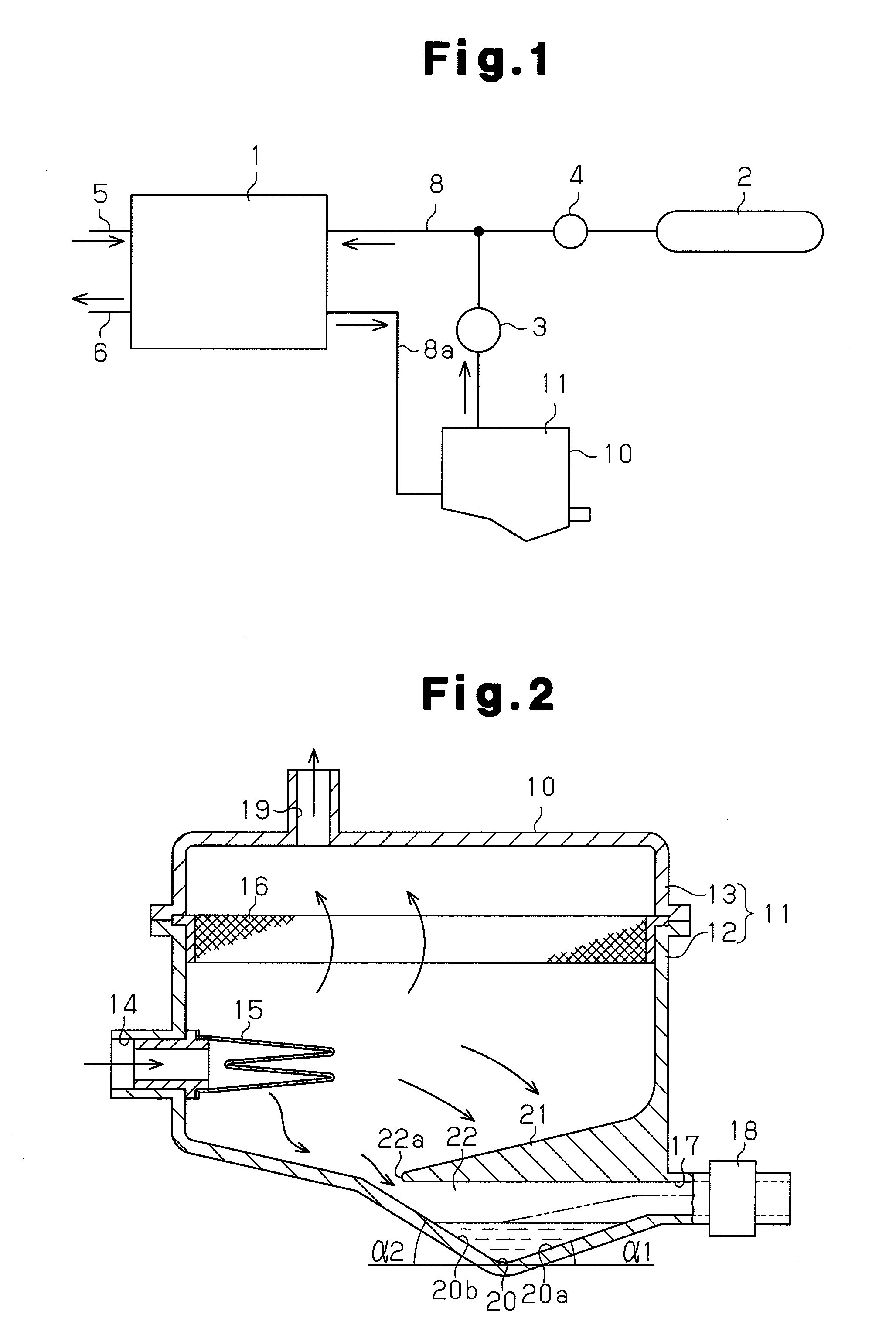 Gas-liquid separator for fuel cell system
