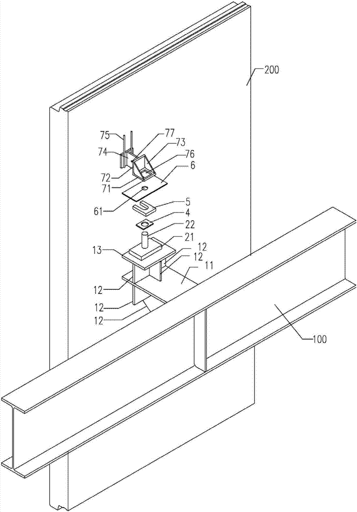 Upper-and-down two-point type connecting joint of steel structure and polycarbonate (PC) outer wall