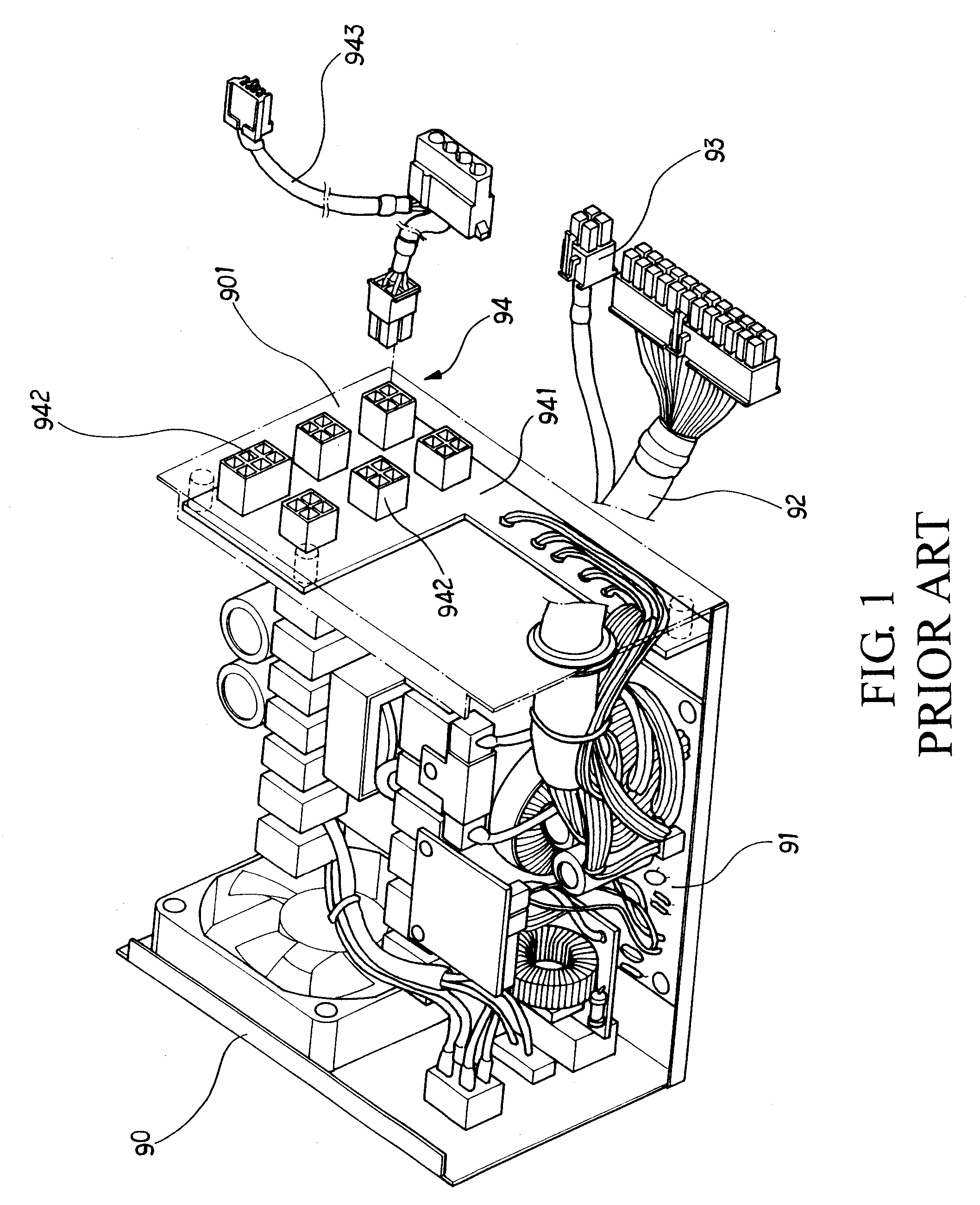 Power supply device with a power output assembly