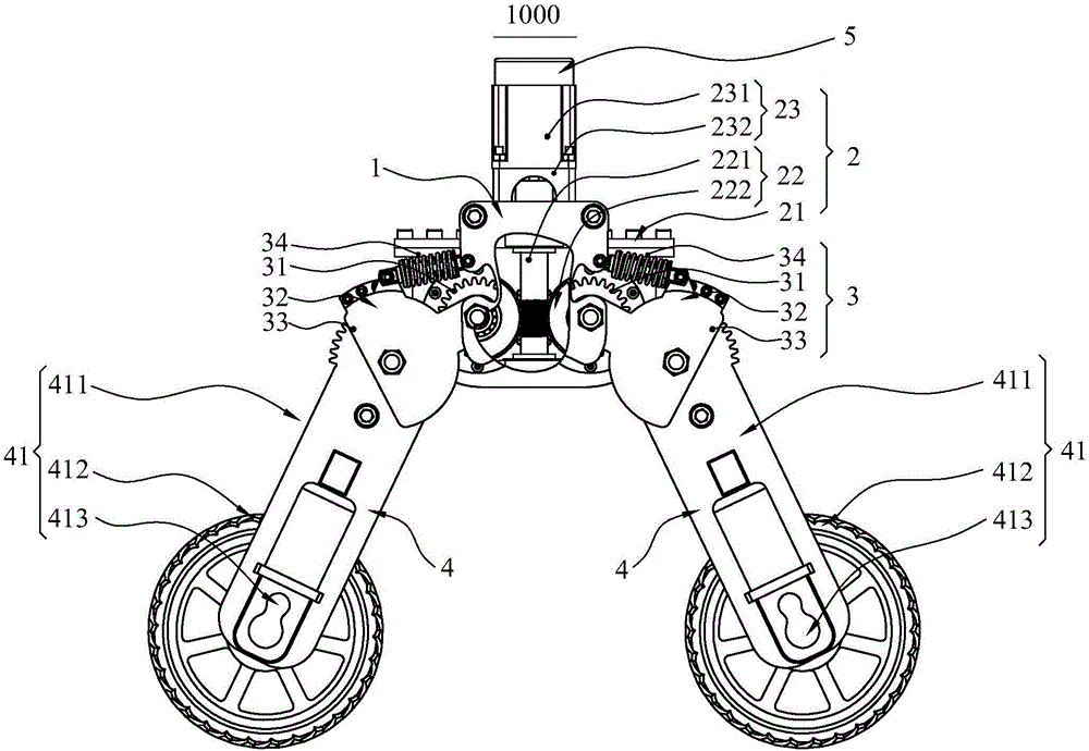 Deformation shock-absorption traveling part of double-worm-gear mechanism and firefighting moving platform with deformation shock-absorption traveling part