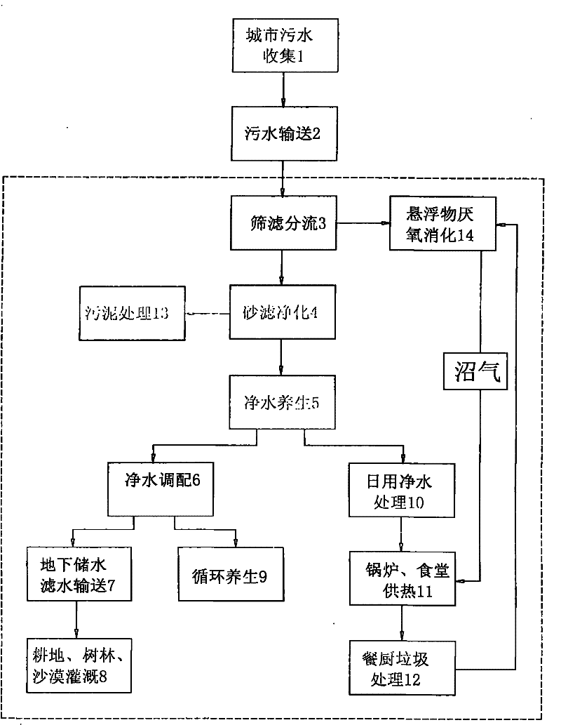 Method for treating desert by using municipal domestic sewage