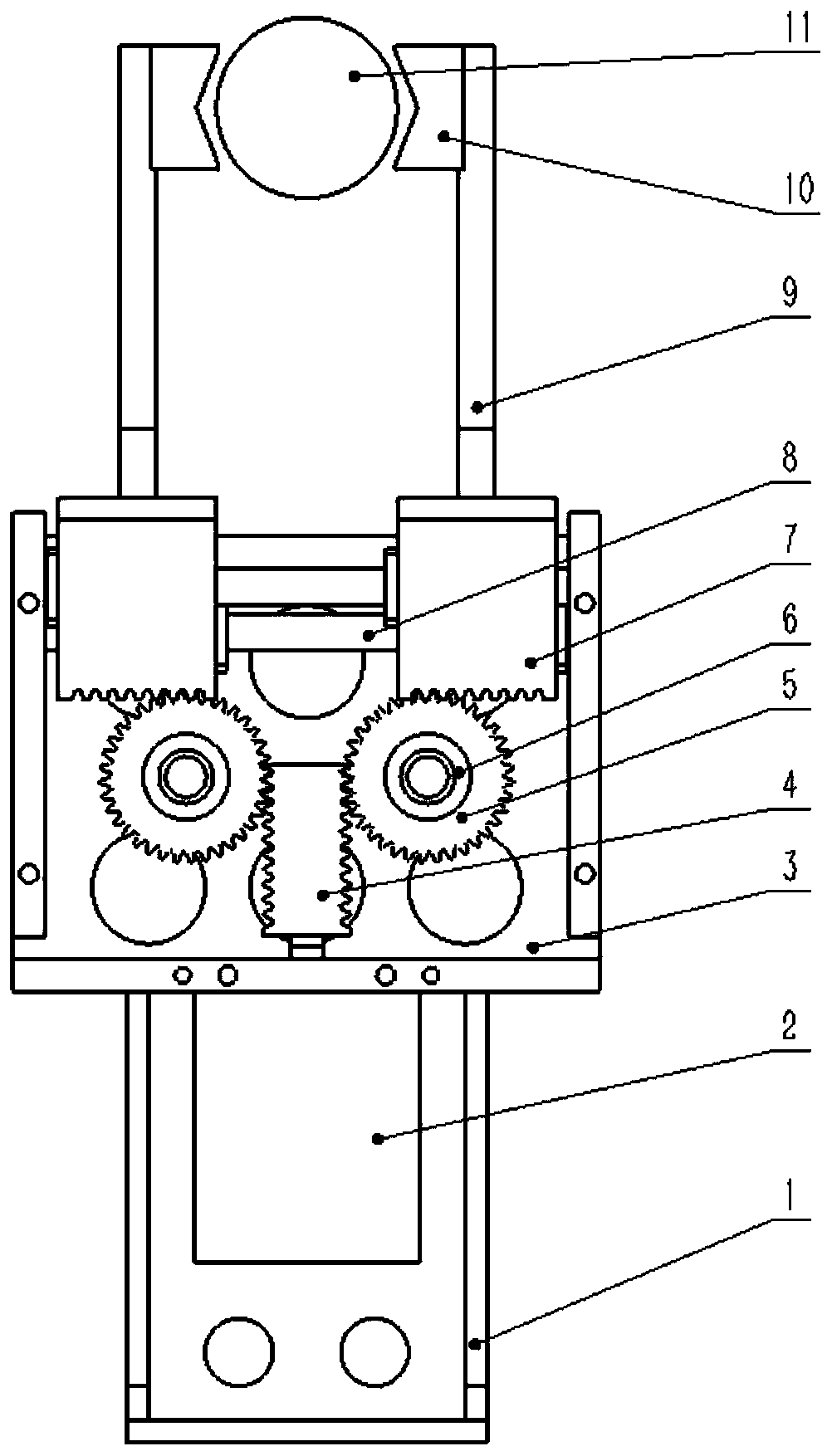 Centering clamping jaw based on gear and rack driving