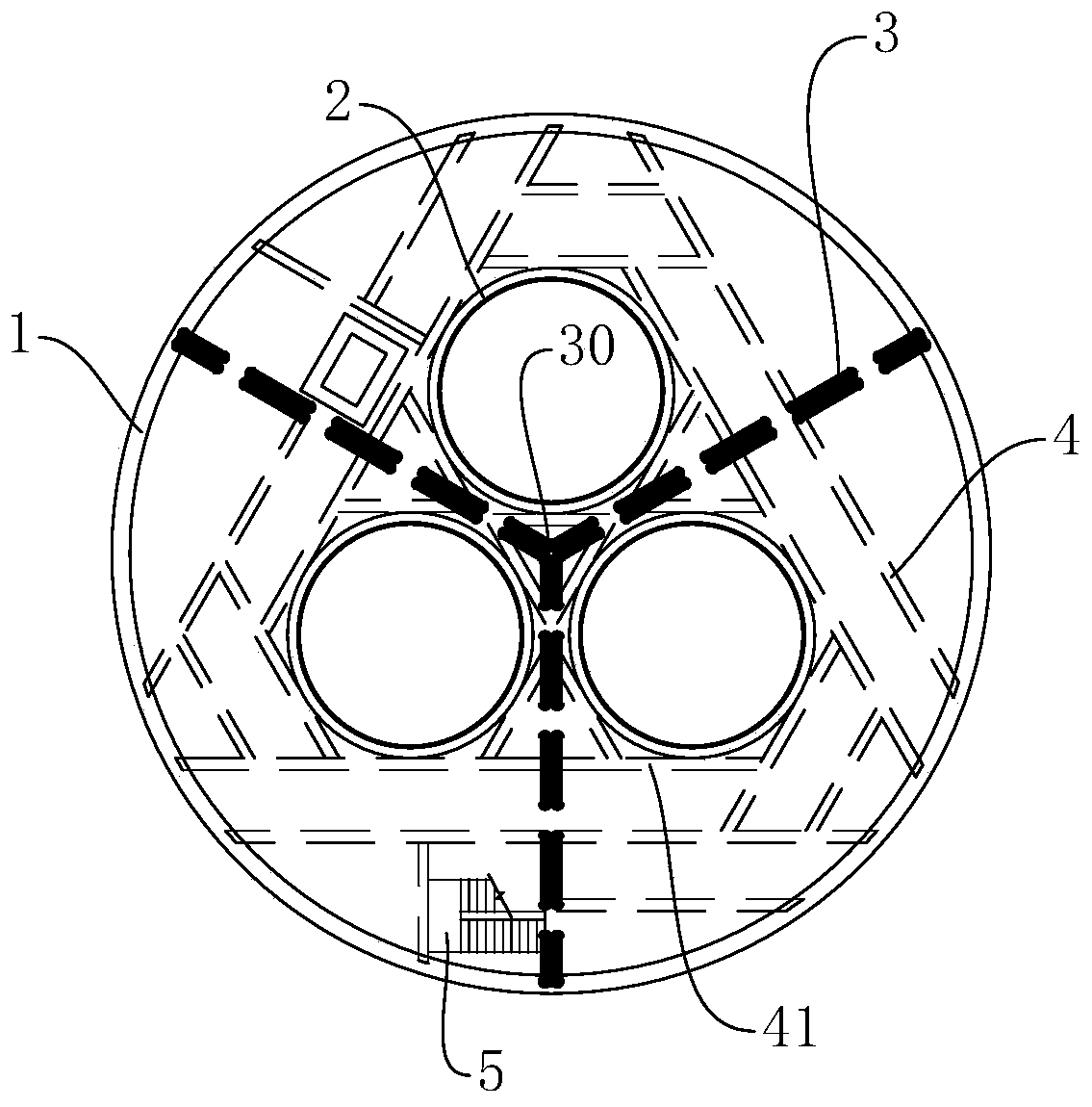 Truss load-bearing platform structure of three-pipe telescopic chimney