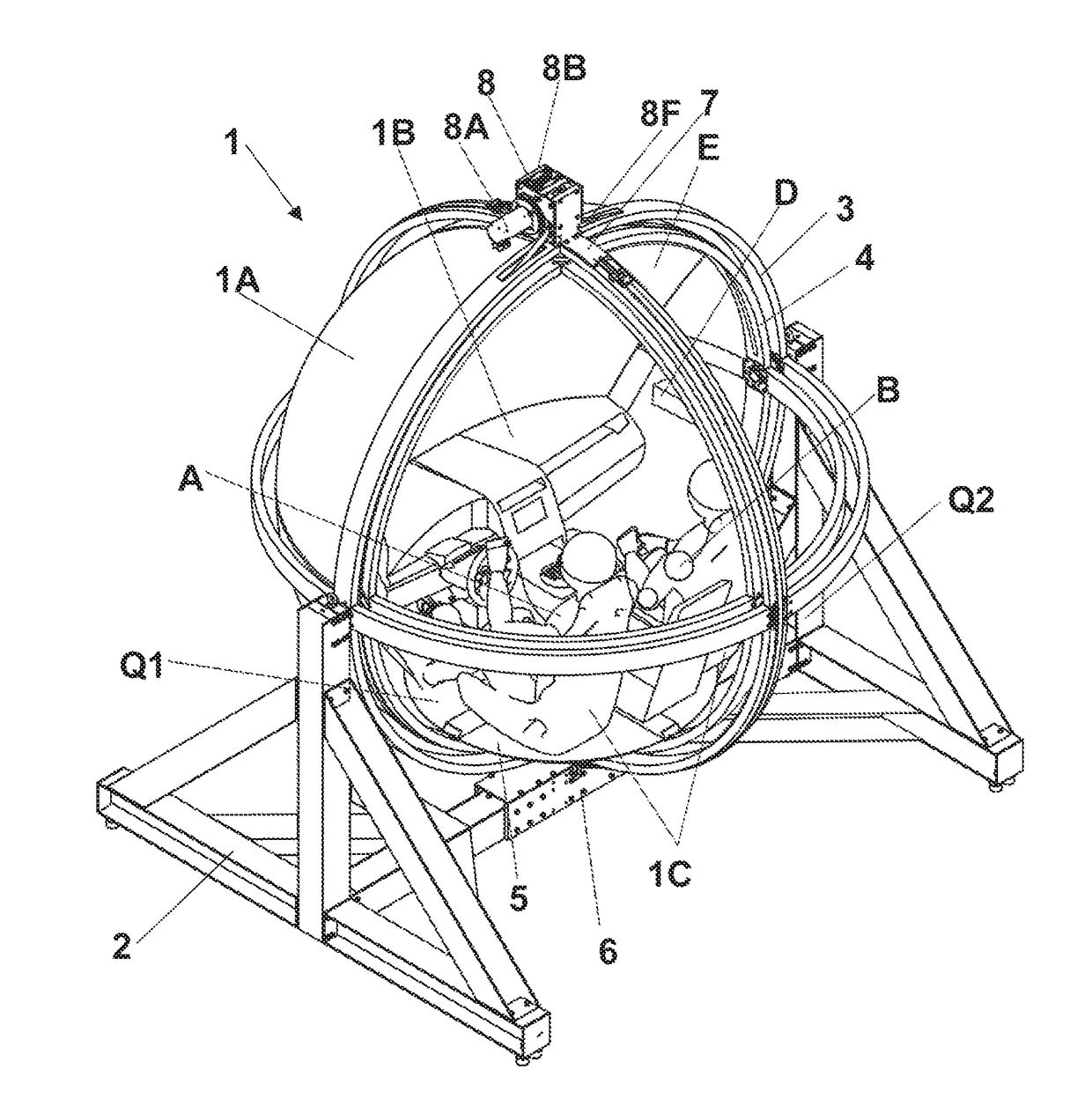 Applied layout in virtual motion-acceleration spherical simulator