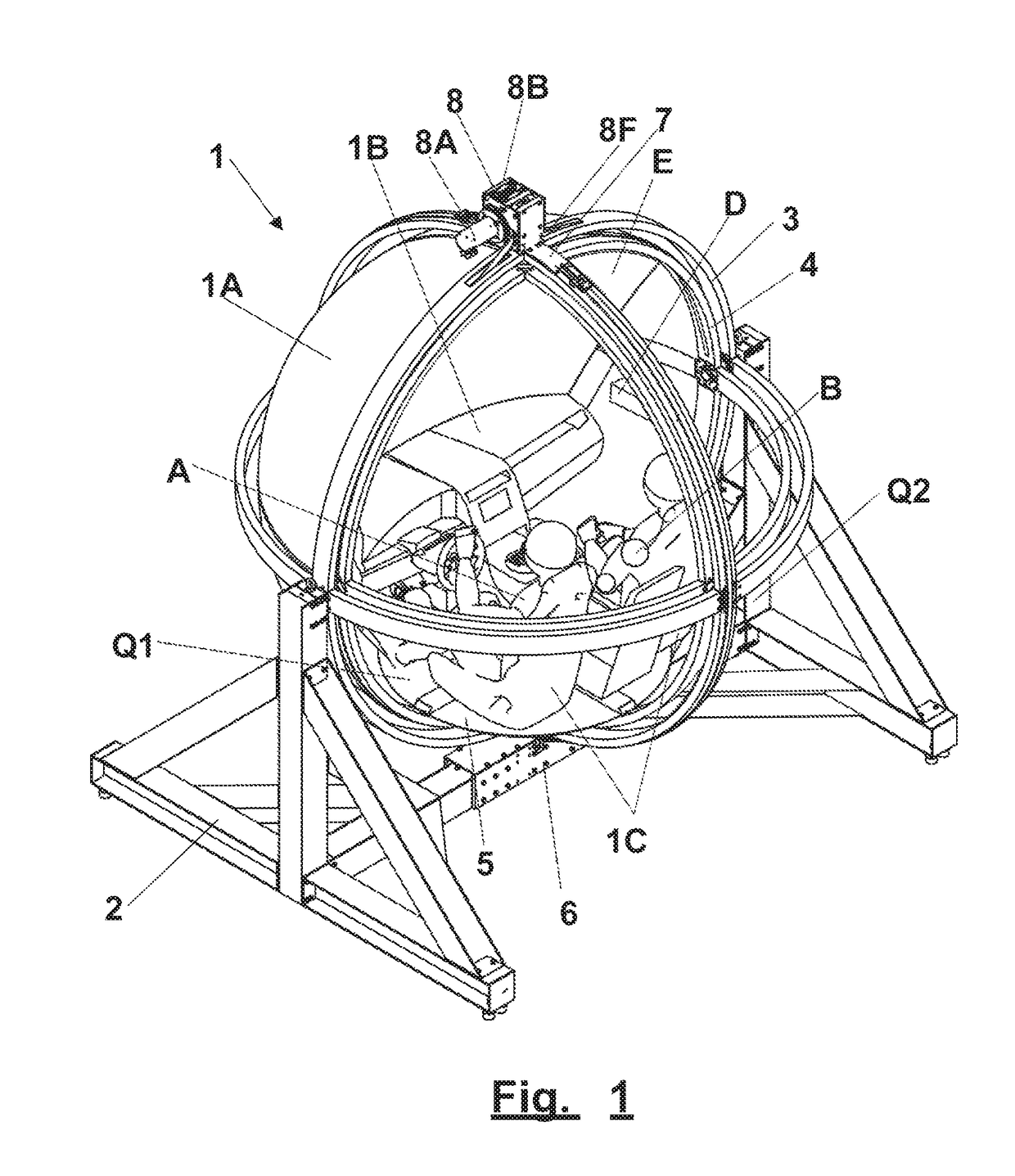 Applied layout in virtual motion-acceleration spherical simulator