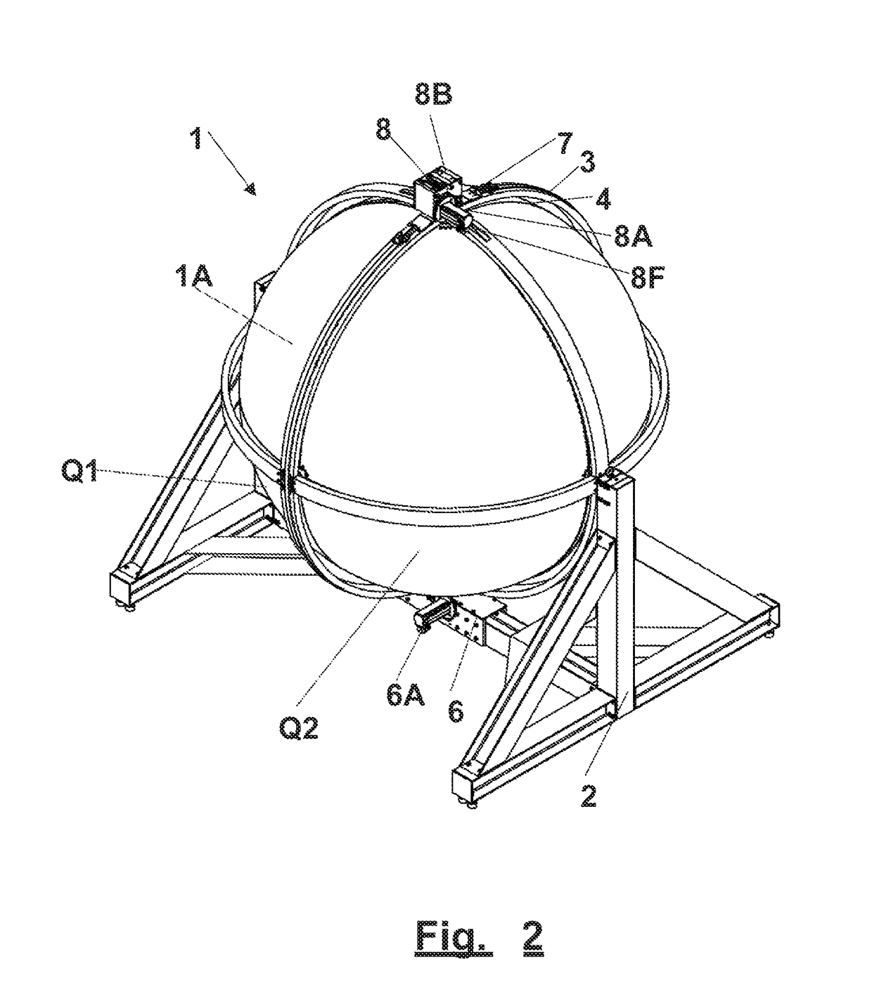 Applied layout in virtual motion-acceleration spherical simulator