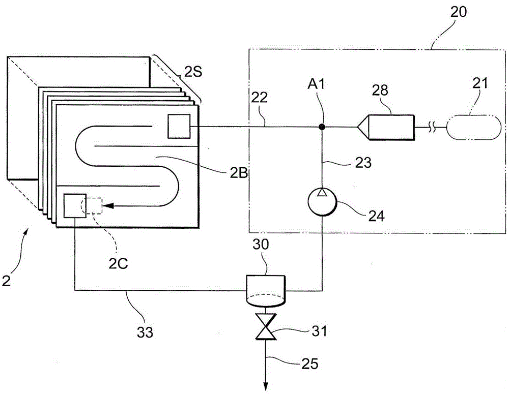 Fuel cell system and method for discharging fluid in the system