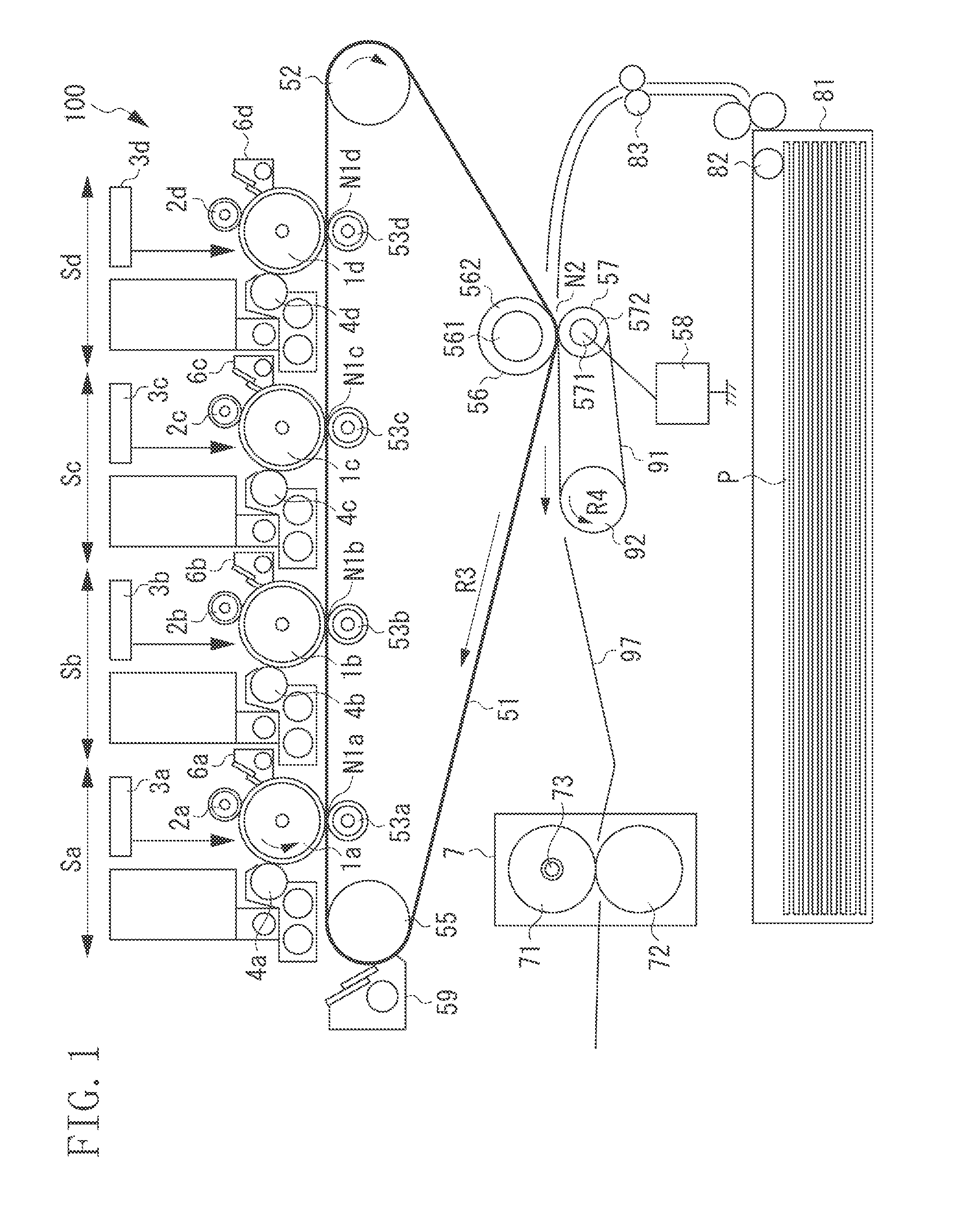 Image forming apparatus preventing failure of recording material detachment from conveyance belt