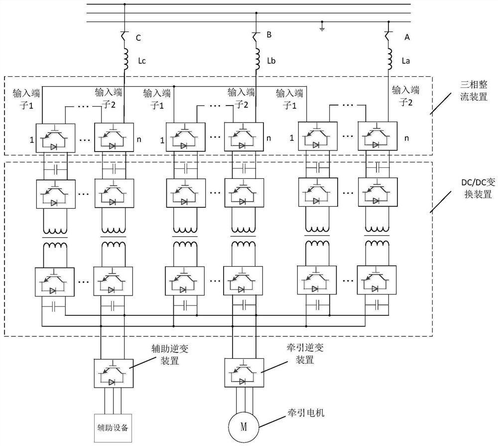 Three-phase motor train unit traction transmission power supply system