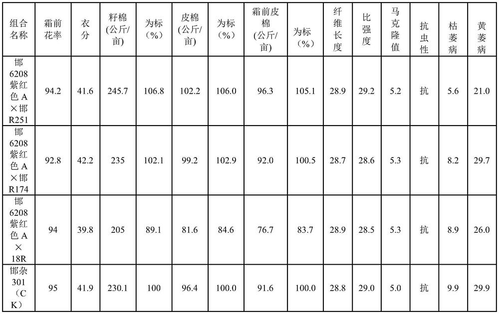 A kind of seed production method of three-line hybrid cotton with purple-red mark