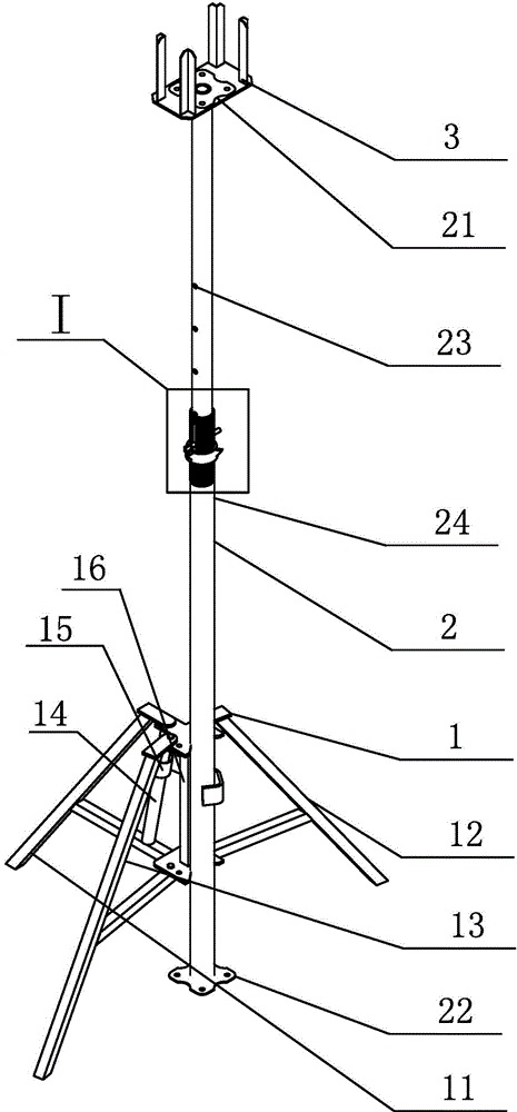 Independent support rod with single-side rotary shaft and foldable triangular support part