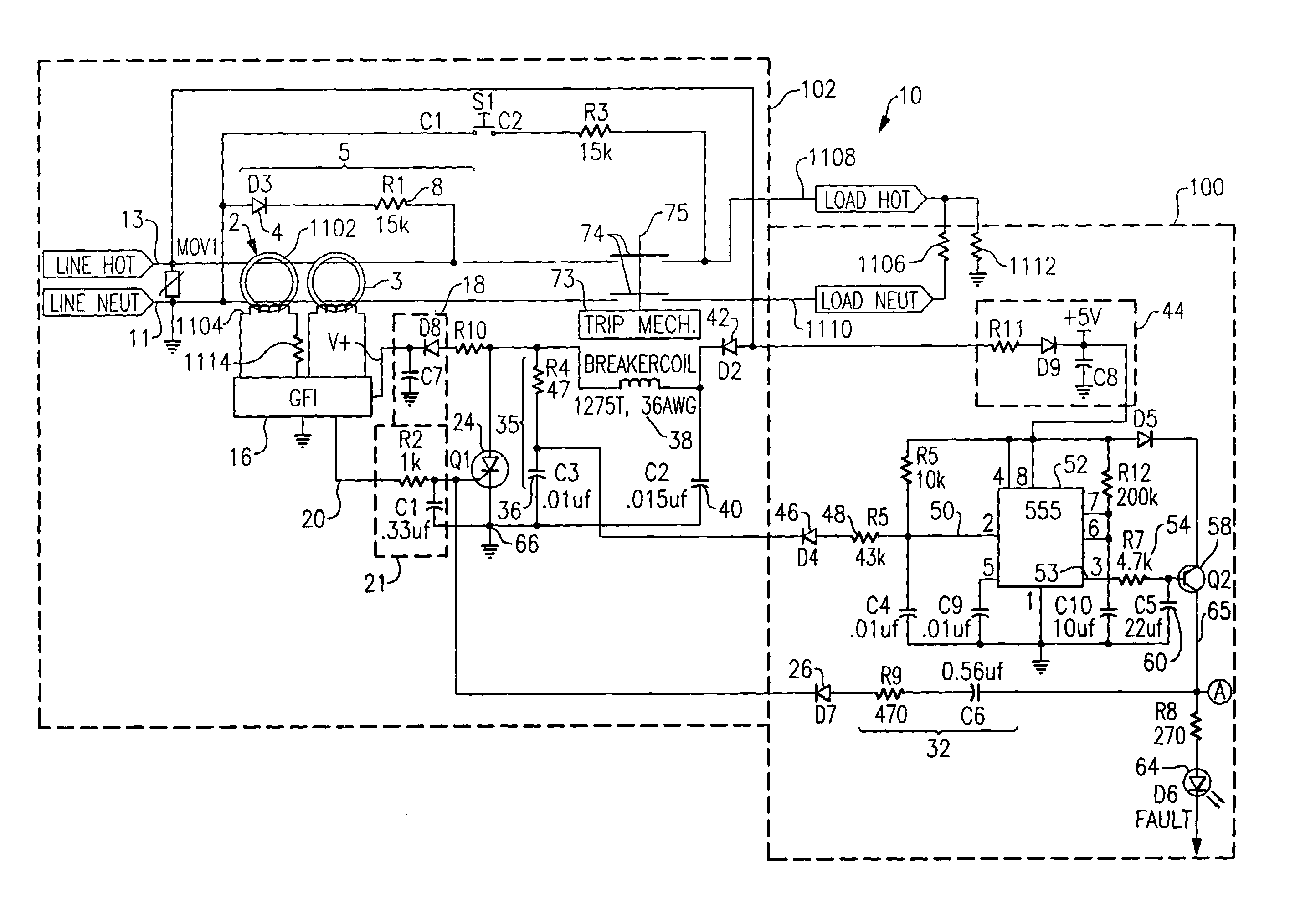 Circuit protection device with timed negative half-cycle self test