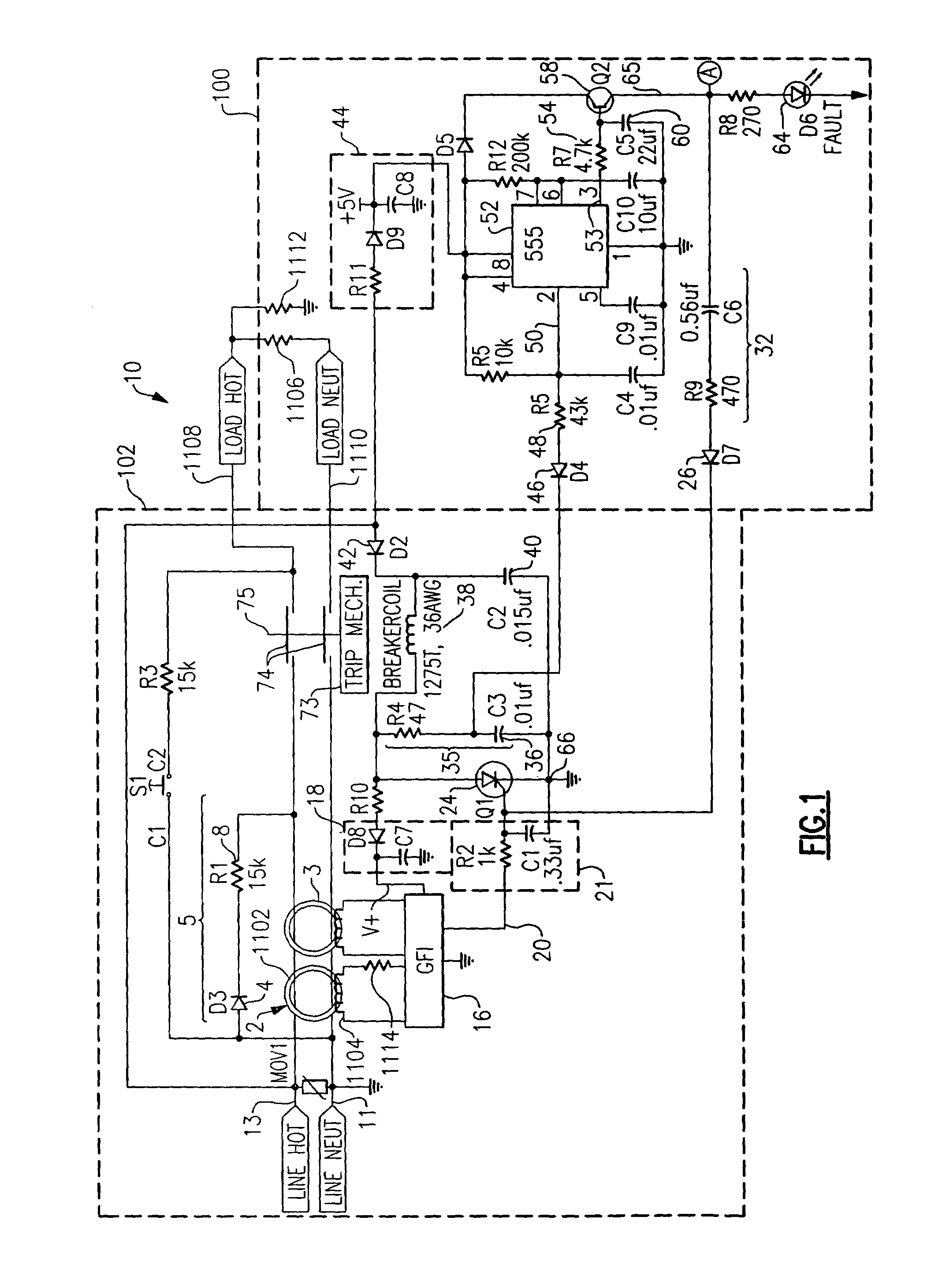 Circuit protection device with timed negative half-cycle self test