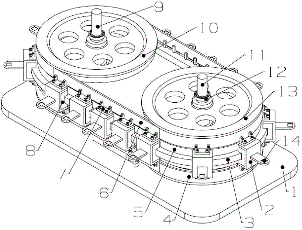 Bilateral driving type annular guide rail chip transmission device