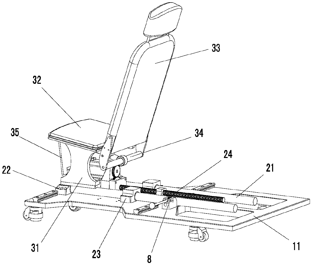 Seat movable lower extremity exoskeleton rehabilitation training device