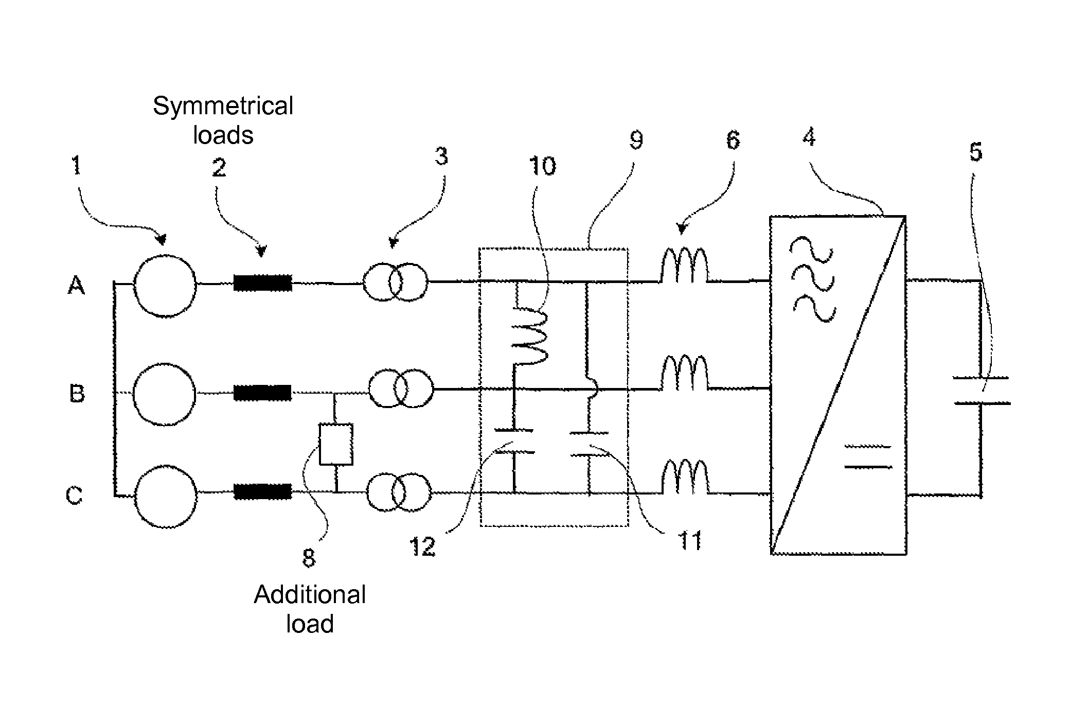 Device for balancing a transmission network