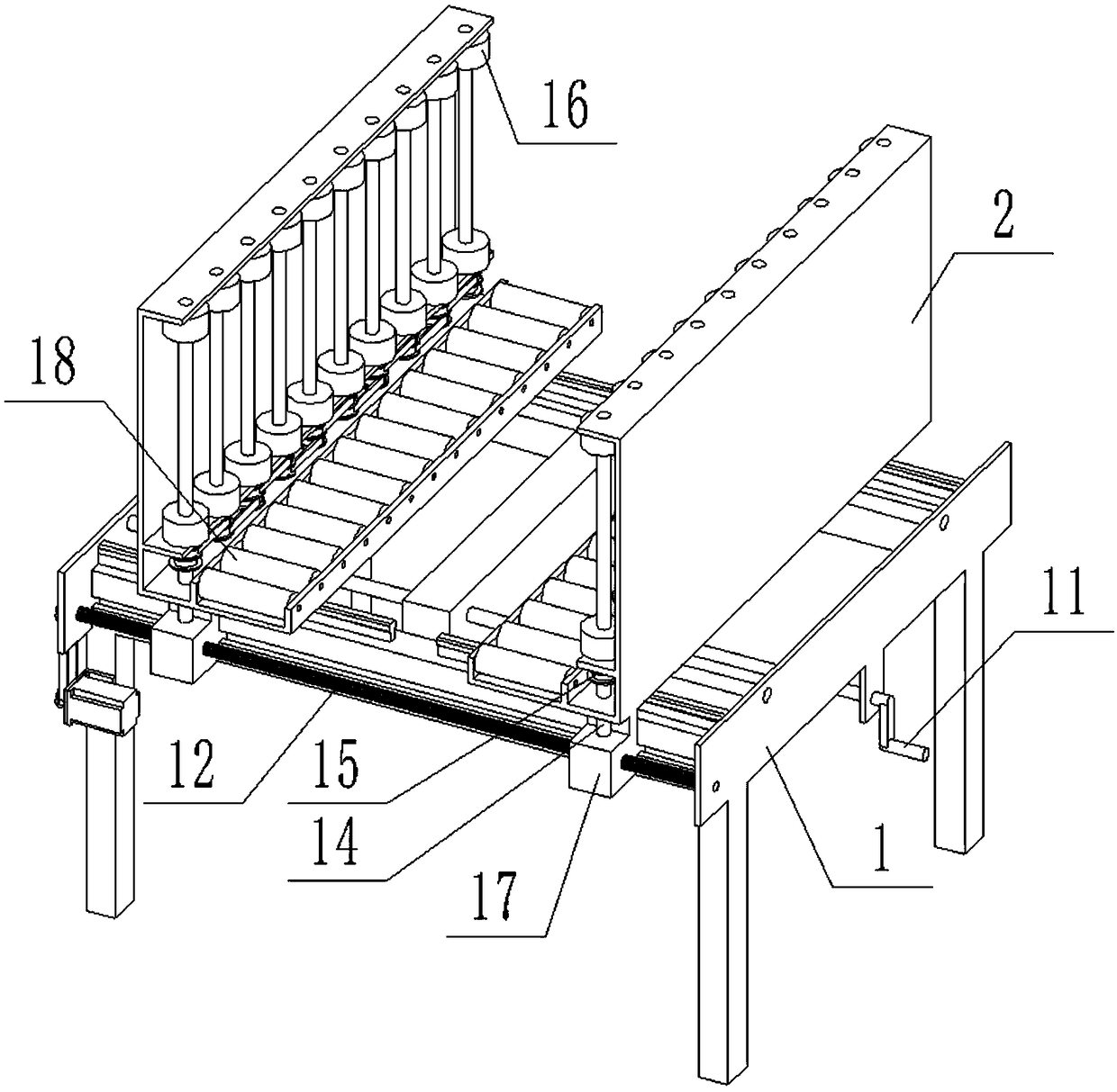Adjusting mechanism for packaging device for paper boxes of different specifications and sizes