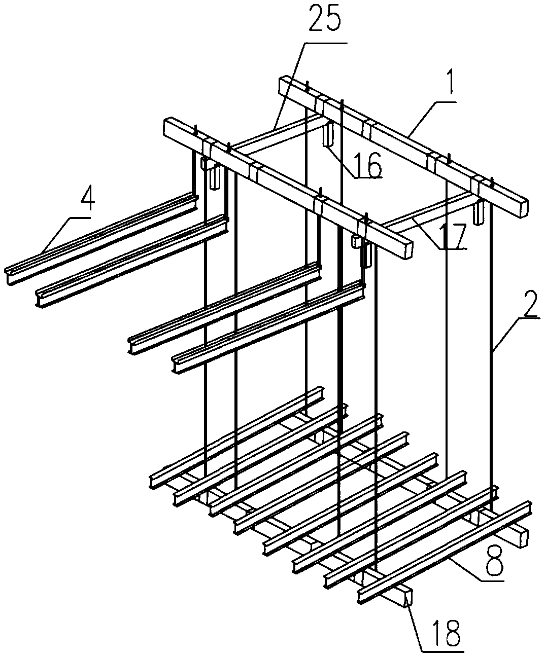 Hanging basket for corrugated steel web plate construction and construction process