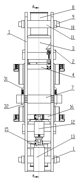 Plate frame hydraulic press for mold pressing of large blocks and plates