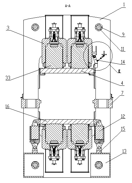 Plate frame hydraulic press for mold pressing of large blocks and plates