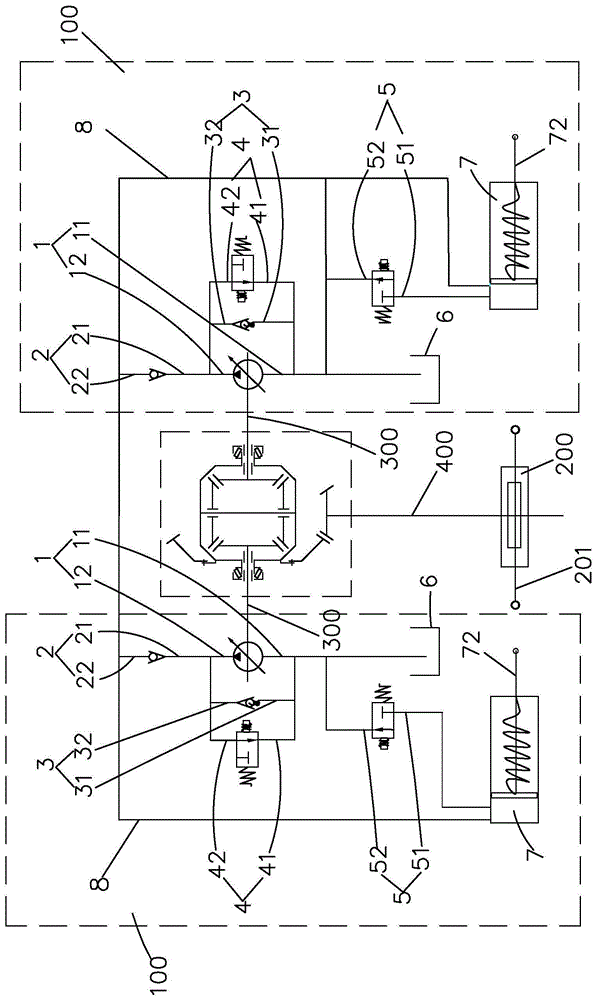 An automobile hydraulic start-stop system